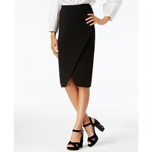 INC BLACK BUSIINESS CASUAL CAREER CLASSIC FAUX WRAP PENCIL SKIRT SIZE: 2 NEW